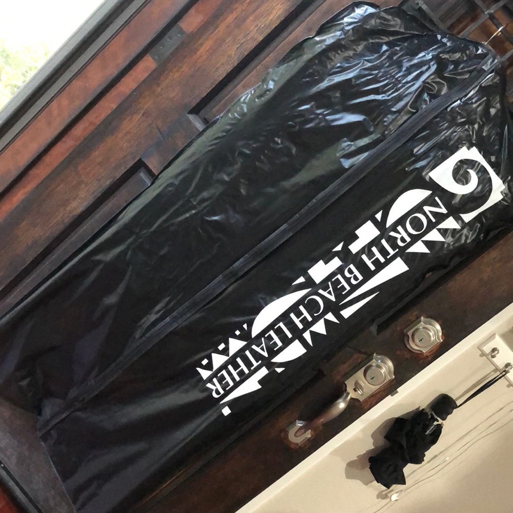 Long black leather coat